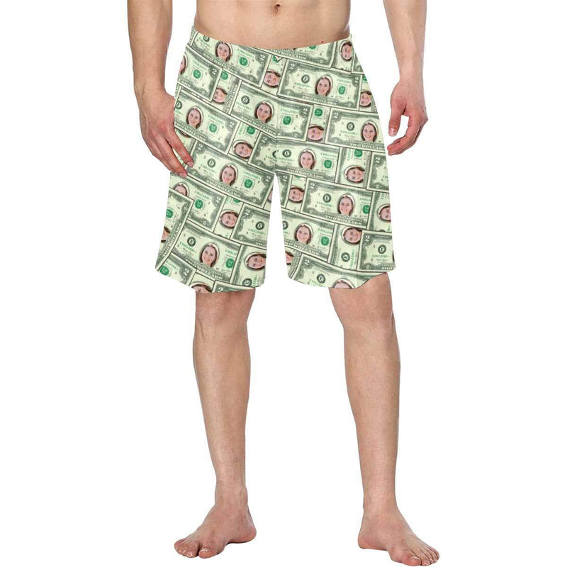 FacePajamas Beach Shorts Custom Face Money Personalized Photo Men's Elastic Beach Shorts