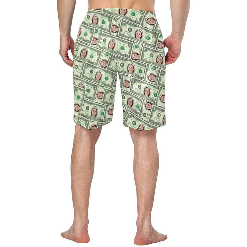 FacePajamas Beach Shorts Custom Face Money Personalized Photo Men's Elastic Beach Shorts