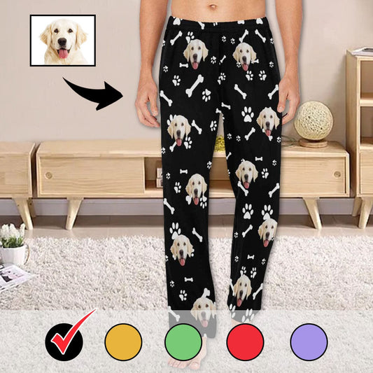 FacePajamas Pajama Pants Custom Face Pajama Pants Dog Smiley Face Sleepwear for Men