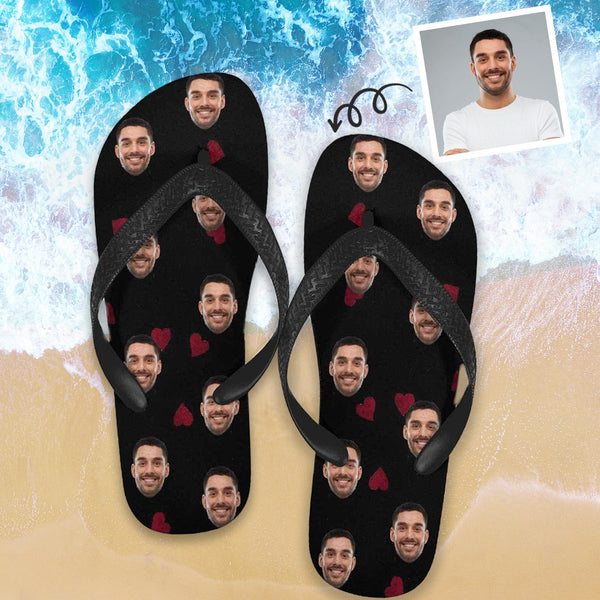 FacePajamas Flip flops Custom Face Personalized Love Heart Flip Flops Beach Souvenir Gift Applique Beach Life Gift For Boyfriend And Girlfriend