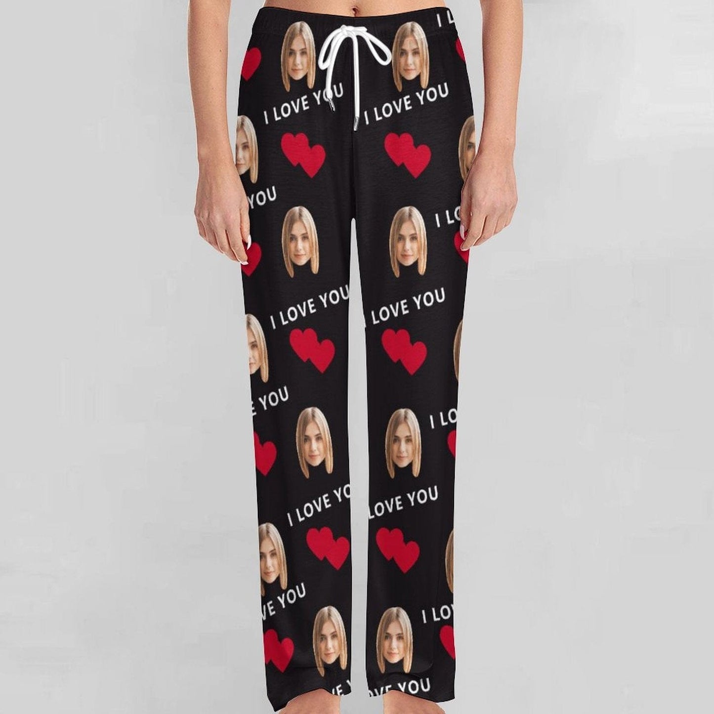 FacePajamas Pajama Pants& Bandana-2ML-SDS Custom Face Red Heart&I Love You Pajama Pants and Pet Dog Bandana