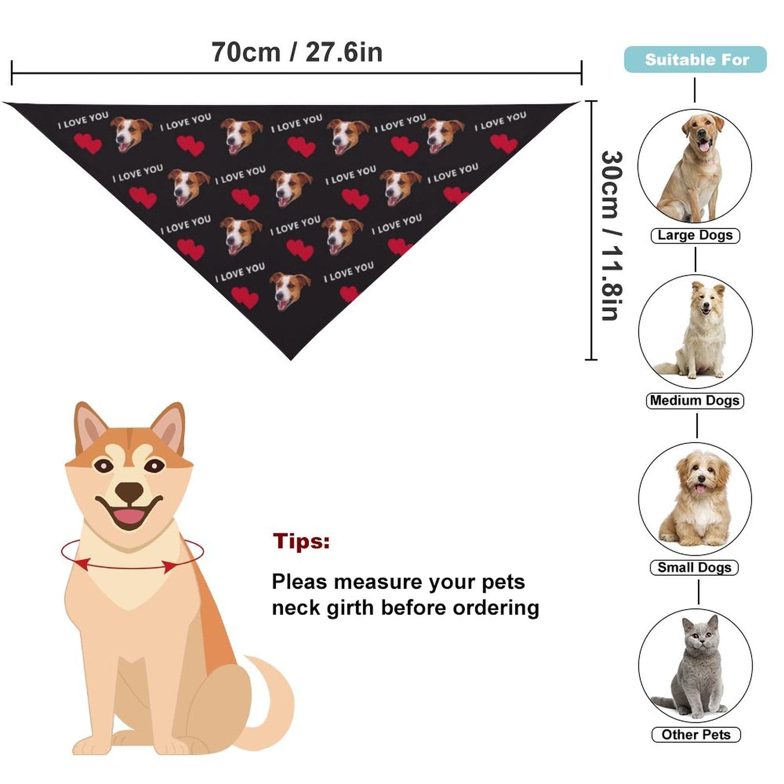 FacePajamas Pajama Pants& Bandana-2ML-SDS Custom Face Red Heart&I Love You Pajama Pants and Pet Dog Bandana