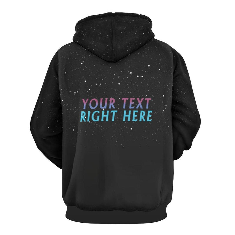 FacePajamas Hoodie-2WH-SDS Custom Face&Text Hoodie Galaxy Black Hoodie with Design Over Size Hooded Pullover Personalized Big Face Loose Hoodie Top Outfits