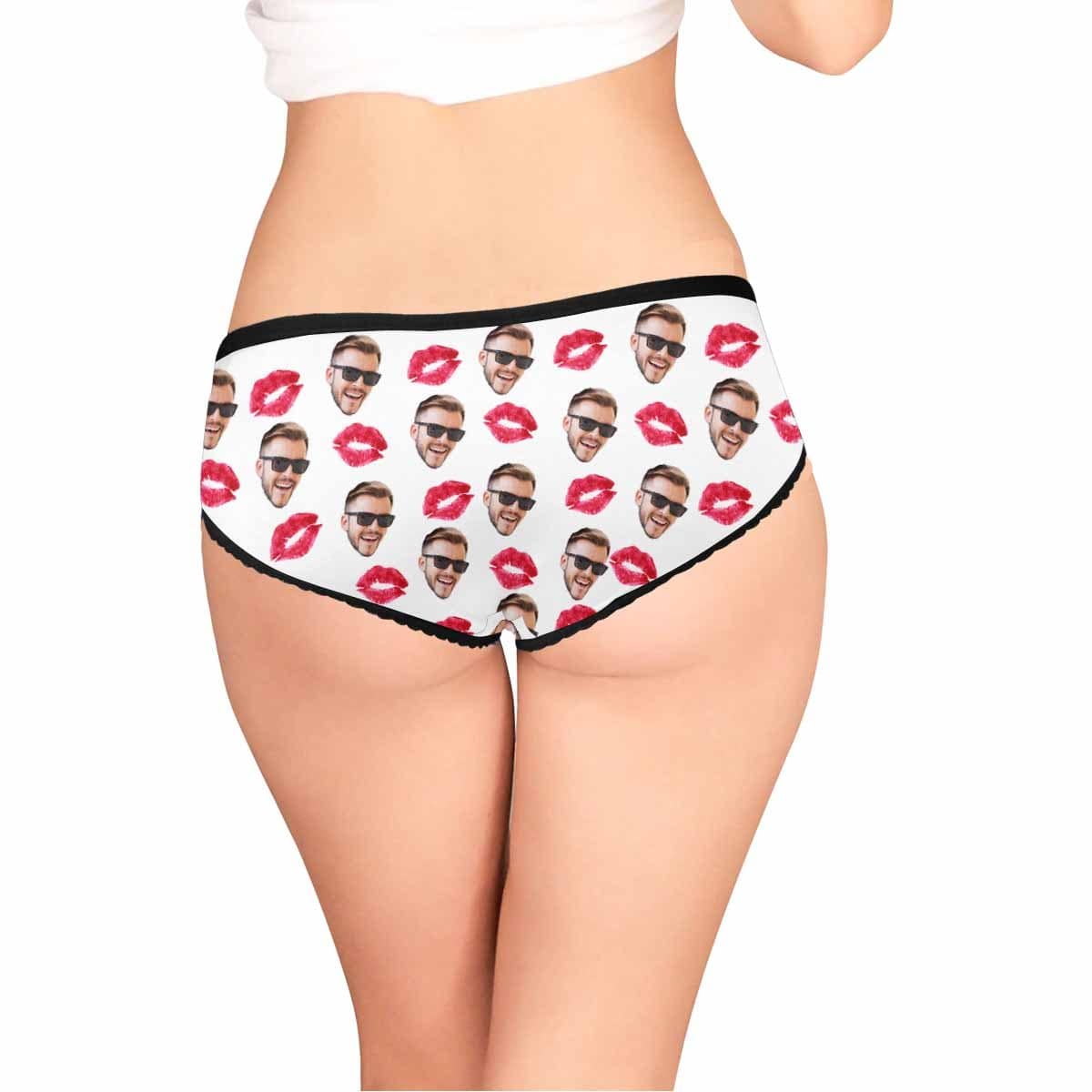 FacePajamas Women Underwear Custom Face Underwear Printed Sexy Red Lips Personalized Women's High-cut Briefs For Valentine's Day Gift