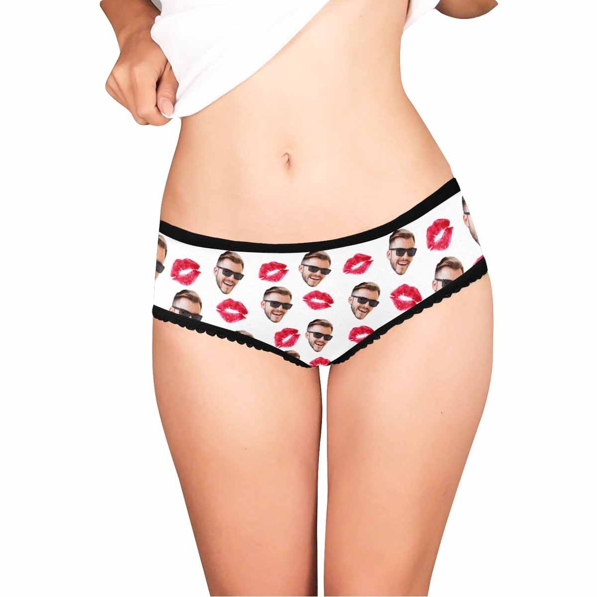 FacePajamas Women Underwear Custom Face Underwear Printed Sexy Red Lips Personalized Women's High-cut Briefs For Valentine's Day Gift