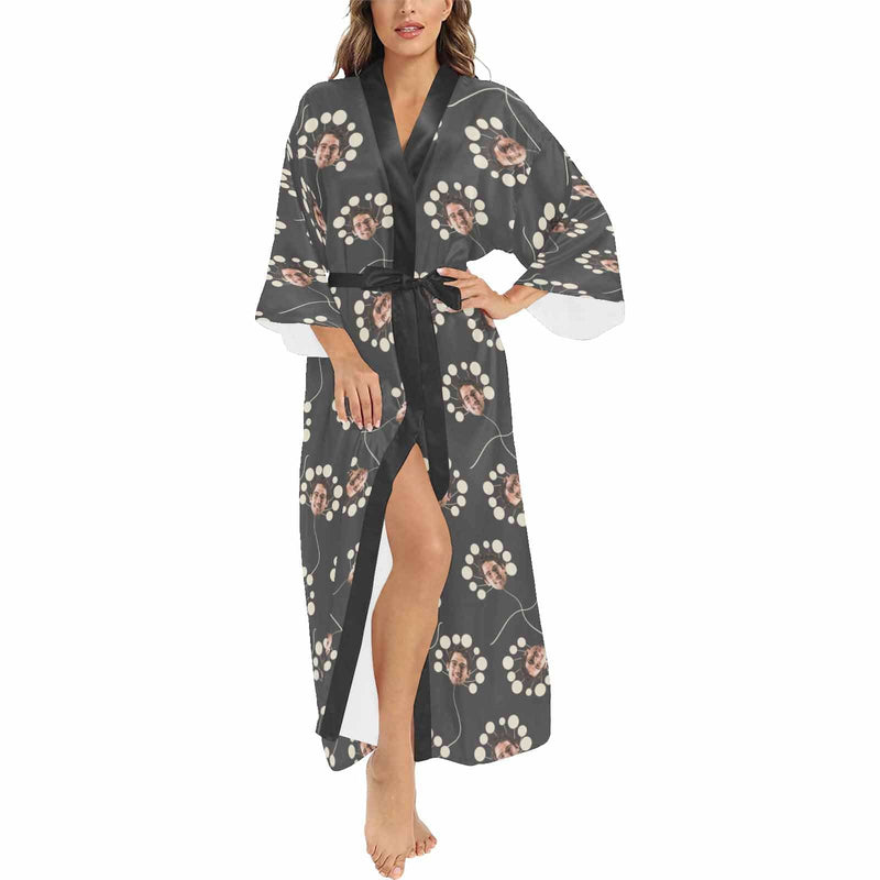 FacePajamas Custom Face White Dot Women's Long Pajamas Personalized Photo Long Pajamas Kimono Robe