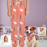 FacePajamas Pajama Pants& Bandana-2ML-SDS Custom Face White Heart Pink Background Pajama Pants and Pet Dog Bandana