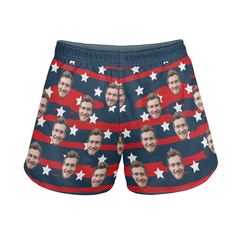 FacePajamas Pajama Pants Custom Face Women's Pajama Shorts Personalized USA Flag Sleepwear Shorts