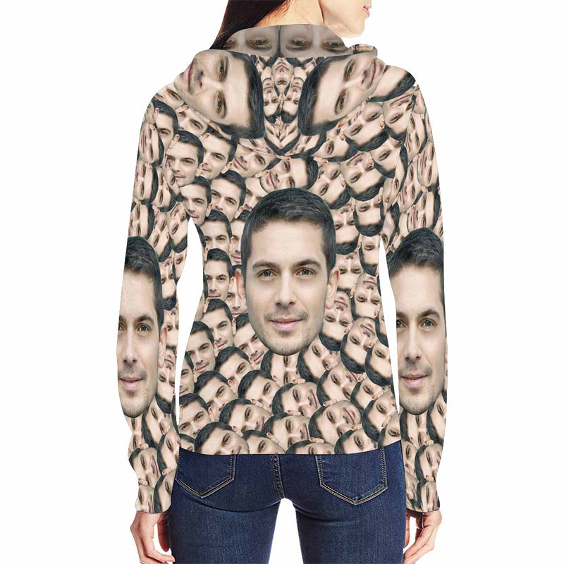 FacePajamas Hoodie-Full Zip-W Custom Full Zip Hoodie with Husband Face Seamless Women's All Over Print Loose Hoodie