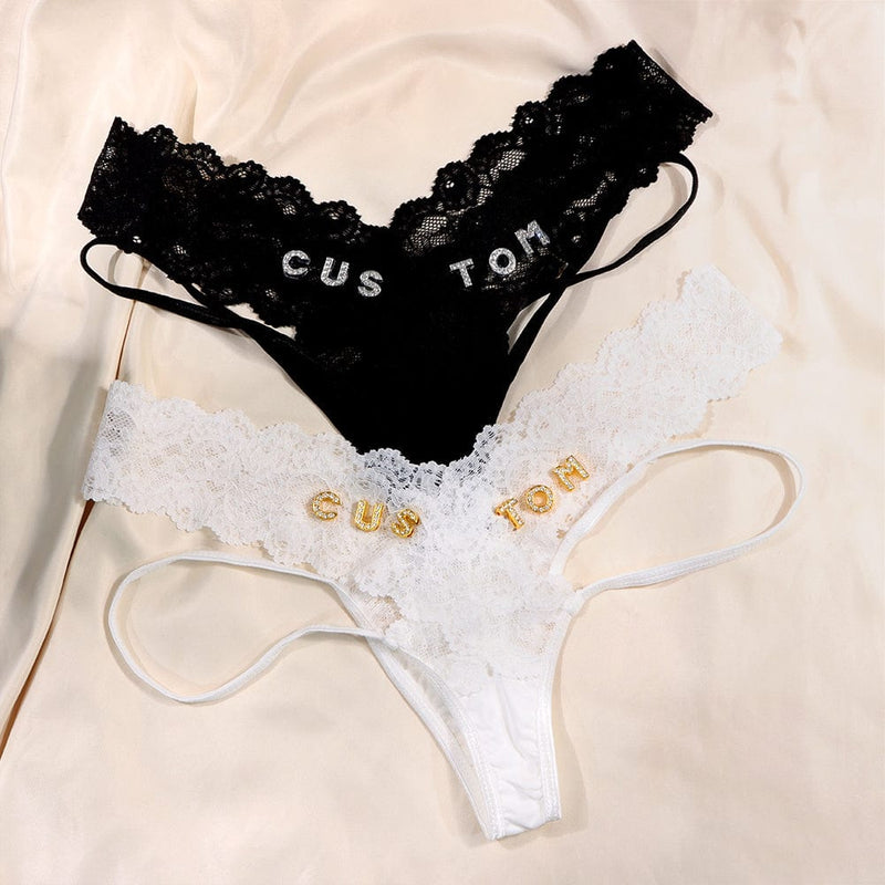 FacePajamas Women Underwear-1YN-SMT Custom Name Crystal Letters DIY Sexy Lace Low Waisted Underwear Transparent Ultra-Thin Women's Thong T Pants Triangle Pants(DHL is not supported)