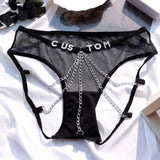 FacePajamas Women Underwear-1YN-SMT Custom Name Crystal Letters Sexy Women Panties Lace Metal Chain G String Briefs Mesh Thong Girls(DHL is not supported)