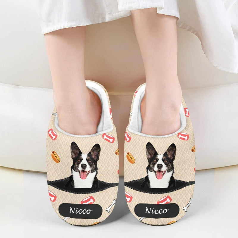 FacePajamas Slippers-2ML-ZD Custom Pet Face&Name Cotton Slippers for Adult&Kids Personalized Non-Slip Slippers Warm House Shoes