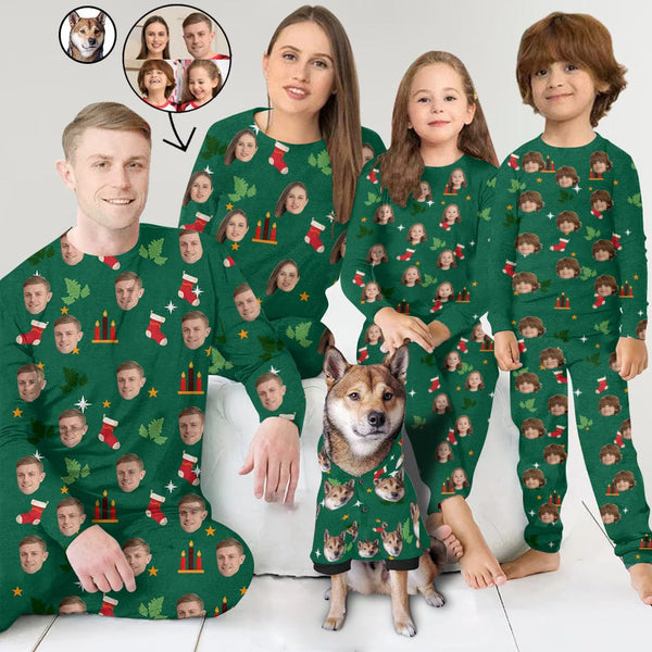 FacePajamas Pajama Mix Set Custom Photo Candle Pajamas Personalized Family Matching and Pet Hoodie Set Christmas Matching Sleepwear