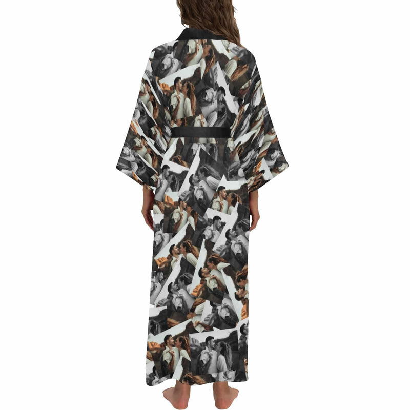 FacePajamas Pajama Robe Custom Photo Couple Women's Long Pajamas Personalized Photo Long Pajamas Kimono Robe