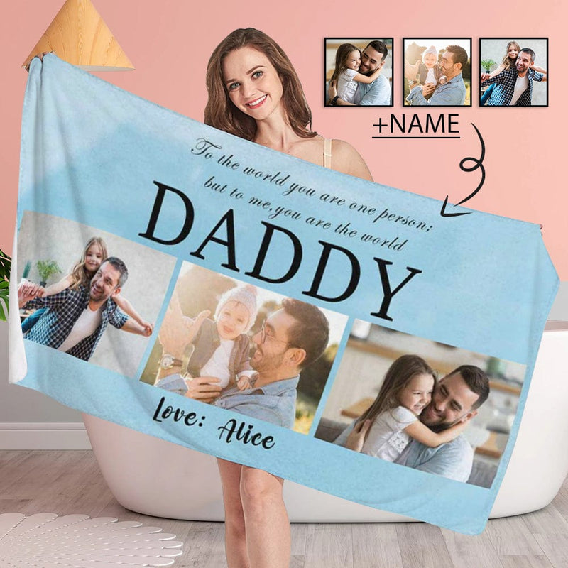 FacePajamas Bath Towel Custom Photo&Name My Daddy Bath Towel 30inx56in Beach Towel Kids Towel Pool Towel Camp Towel