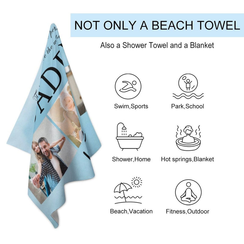 FacePajamas Beach Towel-2ML-SDS Custom Photo&Name My Daddy Beach Towel Quick-Dry, Sand-Free, Super Absorbent, Non-Fading, Beach&Bath Towel Beach Blanket Personalized Beach Towel