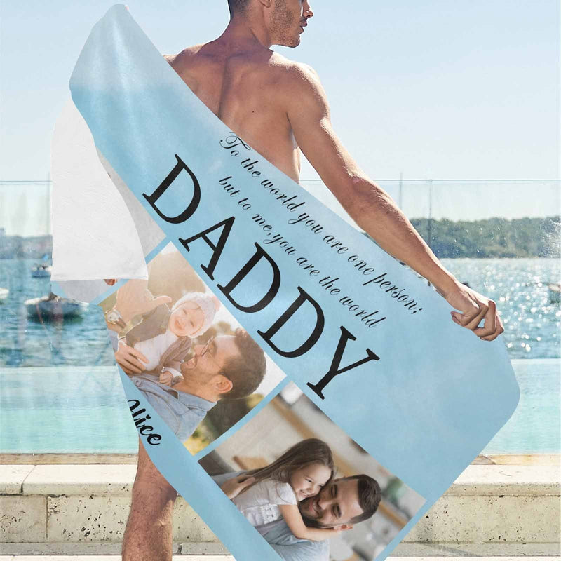 FacePajamas Beach Towel-2ML-SDS Custom Photo&Name My Daddy Beach Towel Quick-Dry, Sand-Free, Super Absorbent, Non-Fading, Beach&Bath Towel Beach Blanket Personalized Beach Towel