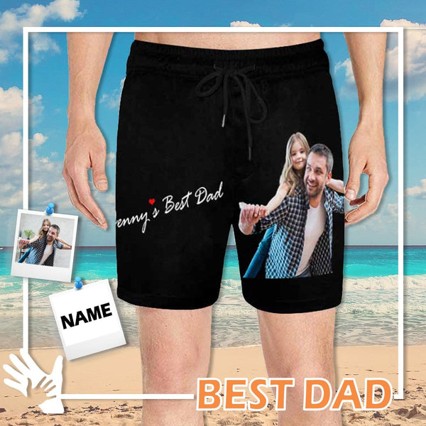 FacePajamas Swim Shorts Custom Photo & Name Swimming Trunks Best Dad Men's Quick Dry Swim Shorts with Face for Father