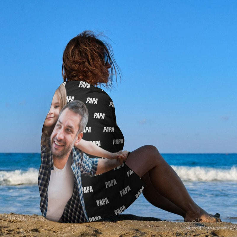 FacePajamas Beach Towel-2ML-SDS Custom Photo PAPA Beach Towel Quick-Dry, Sand-Free, Super Absorbent, Non-Fading, Beach&Bath Towel Beach Blanket Personalized Beach Towel