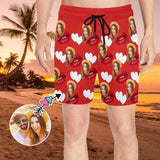 FacePajamas Swim Shorts Custom Photo Red Mouth Men's Quick Dry Swim Shorts Personalized I Love My Girlfriend Swim Trunks with Sweet Pictures