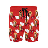 FacePajamas Swim Shorts Custom Photo Red Mouth Men's Quick Dry Swim Shorts Personalized I Love My Girlfriend Swim Trunks with Sweet Pictures