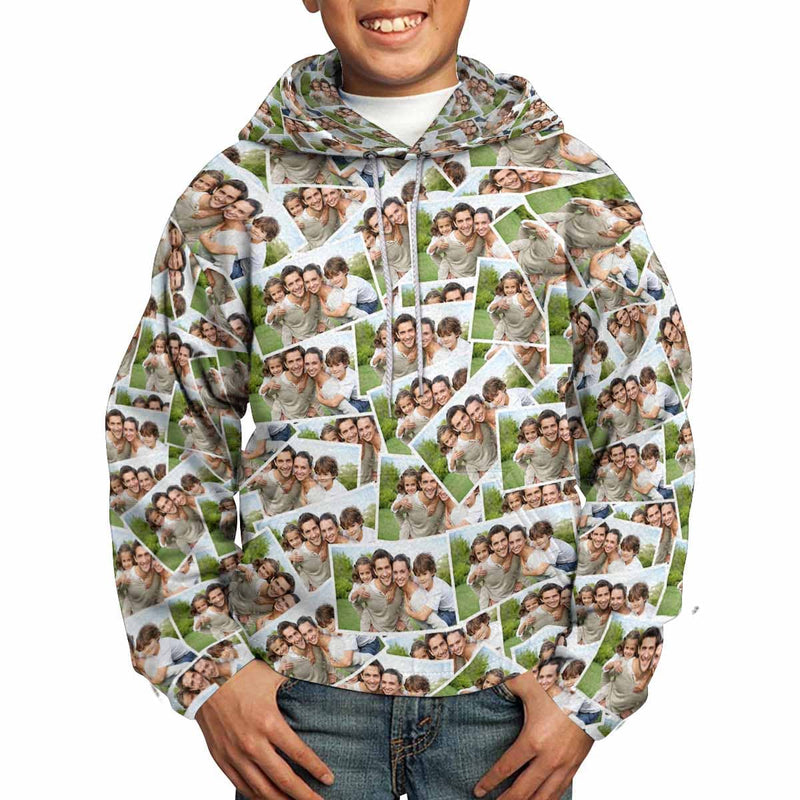 FacePajamas Hoodie-Kids Custom Photo Seamless Stitching Hoodie for 5~15Y Youth Personalized Hooded Pullover Loose Hoodie