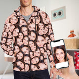 FacePajamas Hoodie-Full Zip Custom Seamless Face Full Zip Hoodie Personalized Men's All Over Print Hoodie with Girlfriend Face