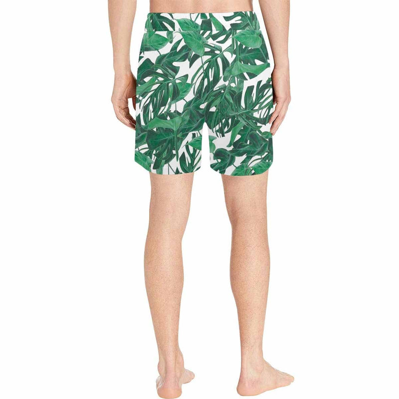 FacePajamas Swim Shorts Custom Swimming Trunks with Face Personalized Green Leaves Men's Quick Dry Swim Shorts for Holiday