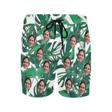 FacePajamas Swim Shorts Custom Swimming Trunks with Face Personalized Green Leaves Men's Quick Dry Swim Shorts for Holiday