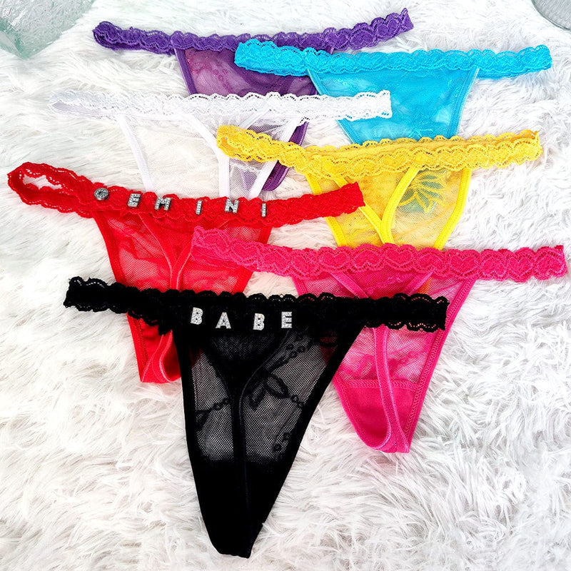 FacePajamas Women Underwear-1YN-SMT Customize Shine Crystal Name Letter Waist Chain Body Jewelry Women Sexy Lace Bikini G-String Panties Girl Valentine's Day Gift(DHL is not supported)