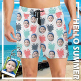 FacePajamas Swim Shorts Customized Swim Trunks with Face Personalized Colorful Pineapple Men's Quick Dry Swim Shorts for Holiday