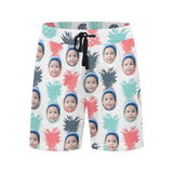 FacePajamas Swim Shorts Customized Swim Trunks with Face Personalized Colorful Pineapple Men's Quick Dry Swim Shorts for Holiday