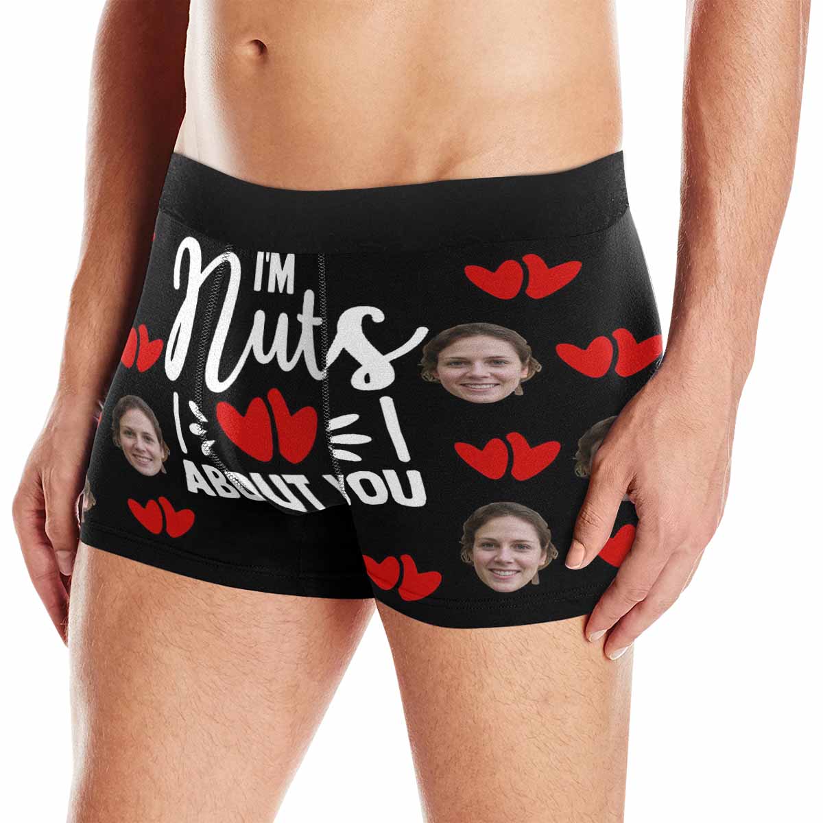 FacePajamas Men Underwear Face / Black / XS Custom Face Boxer Briefs I'm Nuts About You Personalized Photo Undies Face Boxer Underwear Valentine's Day for Him