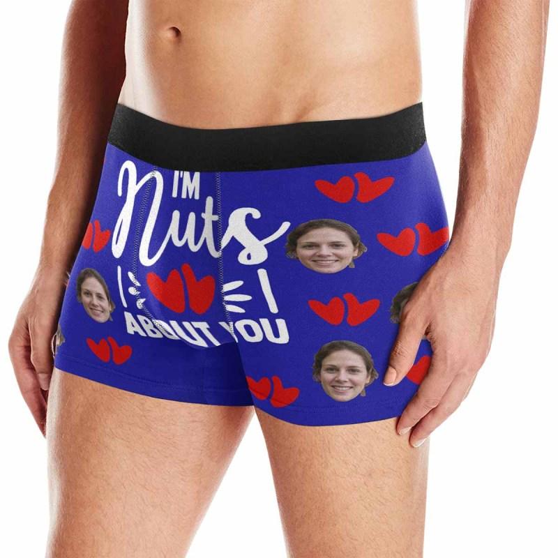 FacePajamas Men Underwear Face / Blue / XS Custom Face Boxer Briefs I'm Nuts About You Personalized Photo Undies Face Boxer Underwear Valentine's Day for Him