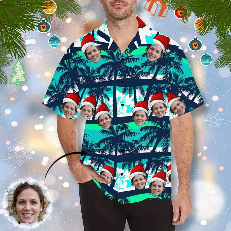 FacePajamas Hawaiian Shirt Face with Santa Hat / Adult / S Custom Photo Hawaiian Shirts Photo Coconut Tree Unisex & Teenage Hawaiian Shirt Face Shirt Birthday Gift