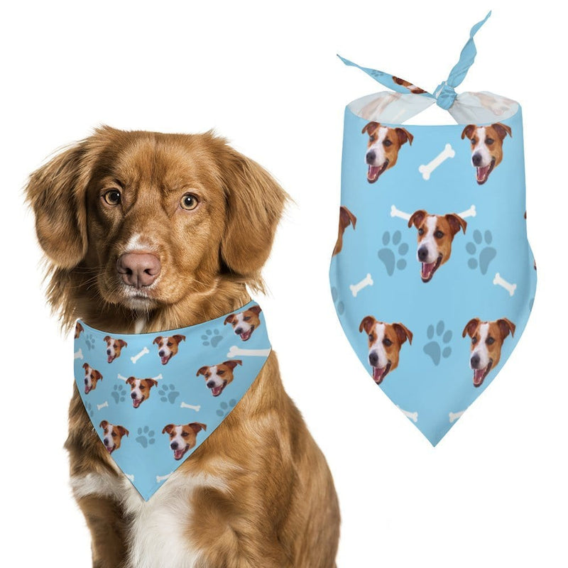 FacePajamas Pajama Pants& Bandana-2ML-SDS For Pet-Bandana / one size Custom Face Dog Bone Paw Print Blue Background Pajama Pants and Pet Dog Bandana