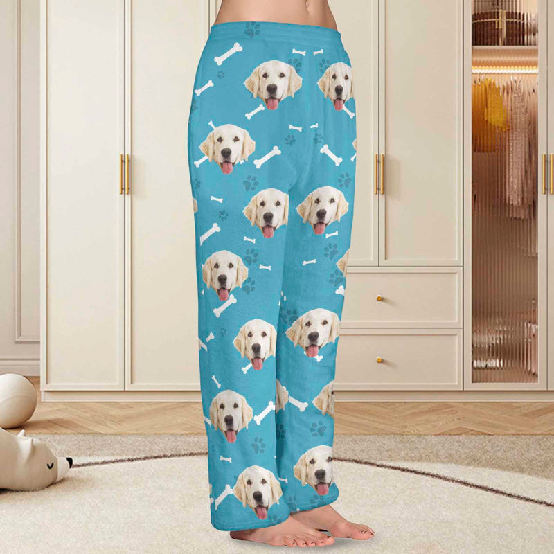 FacePajamas Pajama Shirt&Pants-Fleece For Women / S Coral Fleece Pajama Trousers-Custom Face Dog Bone Paw Print Warm and Comfortable Sleepwear Long Pajama Pants For Men Women