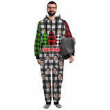 FacePajamas Pajama Adult Onesie Funny Flannel Fleece Adult Onesie Pajamas Custom Face Christmas Red-Green Splice Jumpsuit Homewear