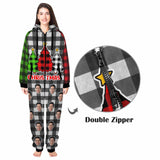 FacePajamas Pajama Adult Onesie Funny Flannel Fleece Adult Onesie Pajamas Custom Face Christmas Red-Green Splice Jumpsuit Homewear