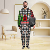 FacePajamas Pajama Adult Onesie Funny Flannel Fleece Adult Onesie Pajamas Custom Face Christmas Red-Green Splice Jumpsuit Homewear