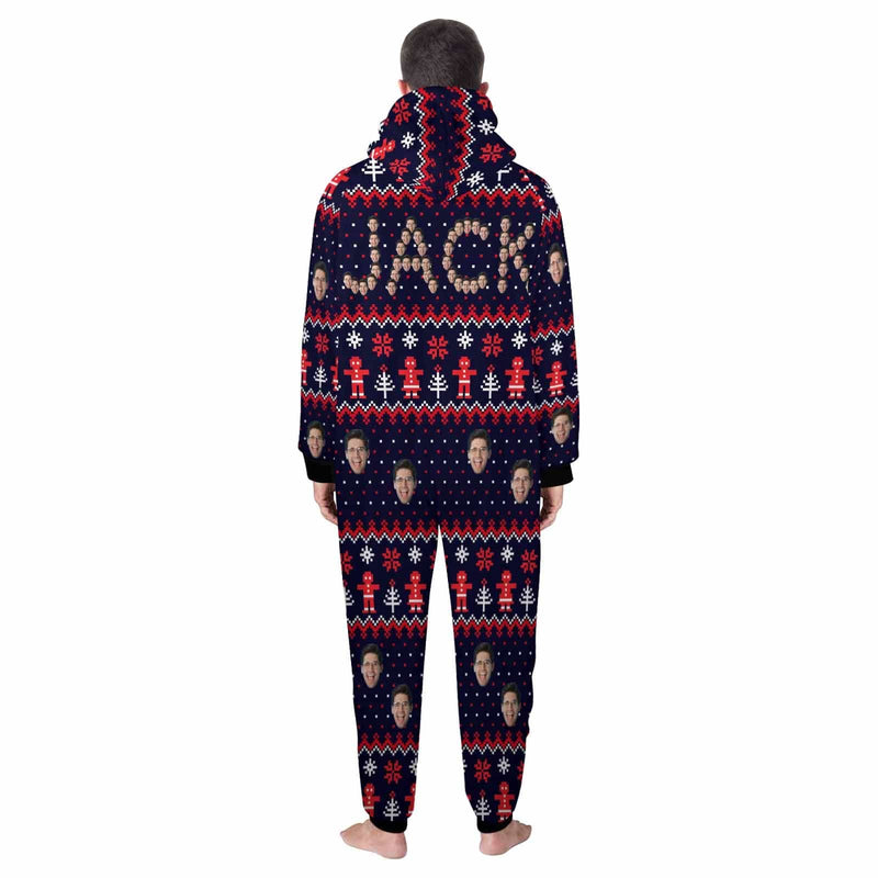 FacePajamas Pajama Adult Onesie Funny Flannel Fleece Adult Onesie Pajamas Custom Face Christmas Snow Printed Jumpsuit Homewear