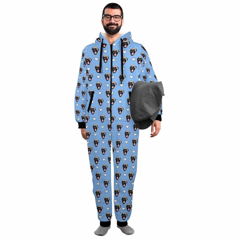 FacePajamas Pajama Adult Onesie Funny Flannel Fleece Adult Onesie Pajamas Custom Pet Face Cute Jumpsuit Homewear