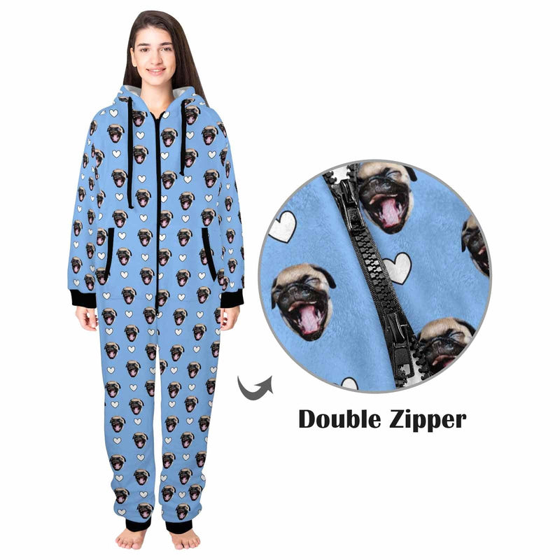 FacePajamas Pajama Adult Onesie Funny Flannel Fleece Adult Onesie Pajamas Custom Pet Face Cute Jumpsuit Homewear