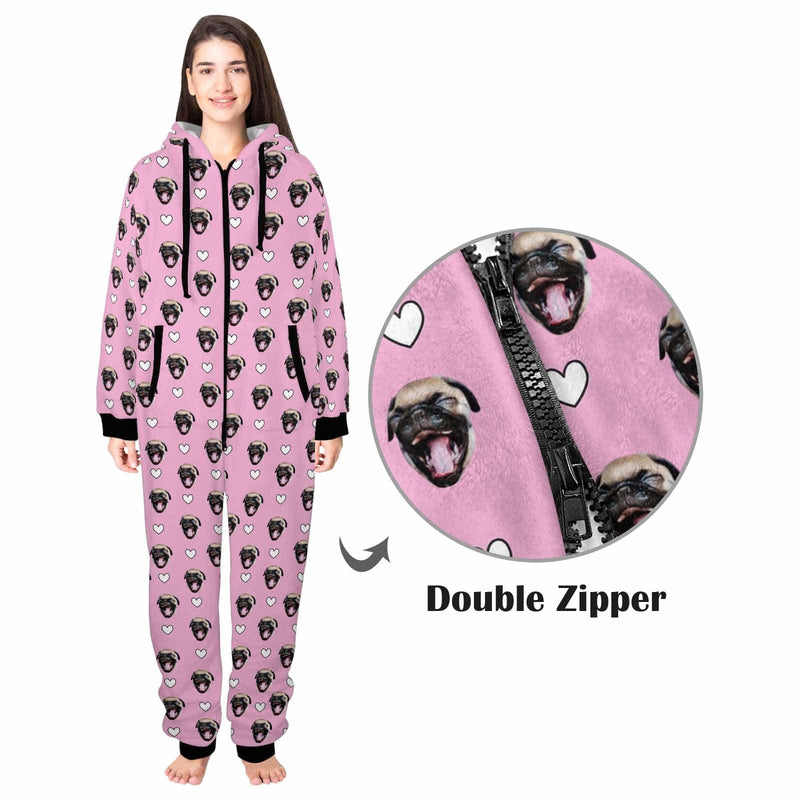 FacePajamas Pajama Adult Onesie Funny Flannel Fleece Adult Onesie Pajamas Custom Pet Face Cute Jumpsuit Homewear