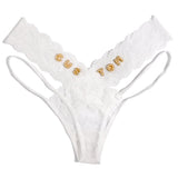 FacePajamas Women Underwear-1YN-SMT Gold letters / Lace transparent£¨White£© / M£¨Below 60KG£© Custom Name Crystal Letters DIY Sexy Lace Low Waisted Underwear Transparent Ultra-Thin Women's Thong T Pants Triangle Pants(DHL is not supported)