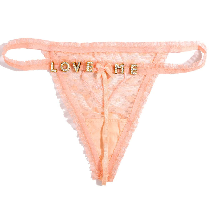 FacePajamas Women Underwear-1YN-SMT Gold letters / Pink / M£¨Below 60KG£© Customized Name Crystal Letter Lace with Heart Panties Women Underwear Briefs Thong Transparent Lingerie G string Intimates Girls Gift(DHL is not supported)