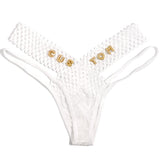 FacePajamas Women Underwear-1YN-SMT Gold letters / Square£¨White£© / M£¨Below 60KG£© Custom Name Crystal Letters DIY Sexy Lace Low Waisted Underwear Transparent Ultra-Thin Women's Thong T Pants Triangle Pants(DHL is not supported)