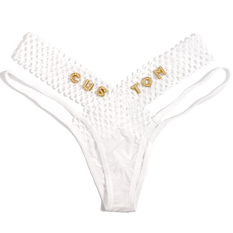 FacePajamas Women Underwear-1YN-SMT Gold letters / Square£¨White£© / M£¨Below 60KG£© Custom Name Crystal Letters DIY Sexy Lace Low Waisted Underwear Transparent Ultra-Thin Women's Thong T Pants Triangle Pants(DHL is not supported)