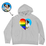 FacePajamas Hoodie-2ML-1688 Grey / S [Thickened Fabric] Custom Photo Heart Flip Sequin Hoodie Pure Cotton Rainbow Unisex Hoodie For Men Women [Double Print]