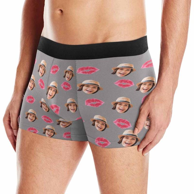 FacePajamas Men Underwear Grey / XS Custom Face Boxer Briefs Red Lip Personalized Face Undies for Men Put your Face on Underwear For Valentine's Day Gift